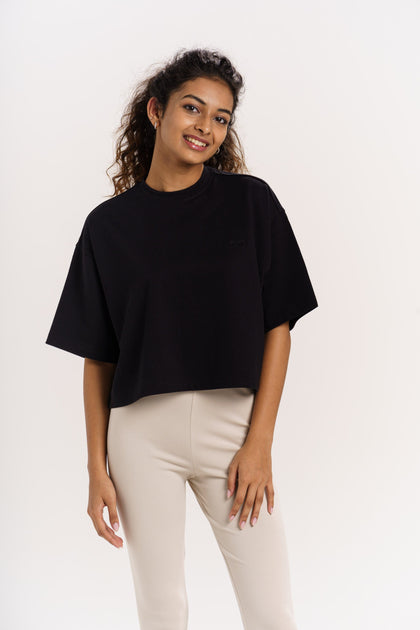 Oversized Crop T-Shirt, Black