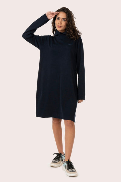 ORGANIC COTTON HIGH COLLARED LONG SWEAT DRESS