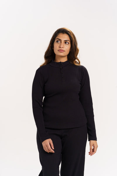 SUPIMA RIB LONGSLEEVE TOP WITH BLACK COLOR