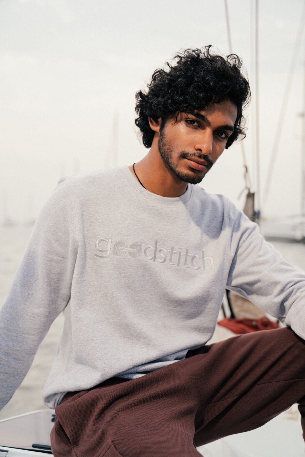 BCI Cotton Embroidered Sweat Shirt Grey - Image 1