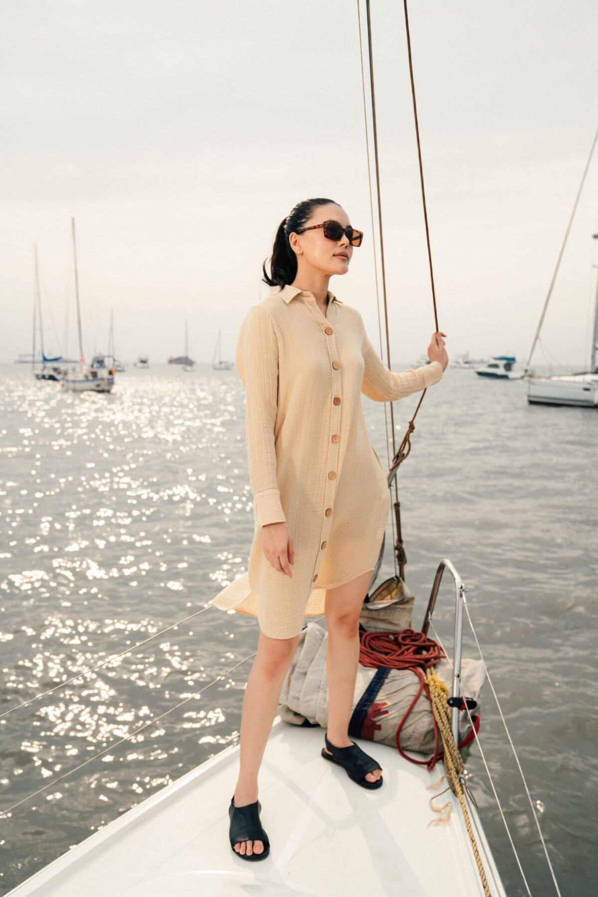ORGANIC COTTON WOVEN DRESS with Beige Color - Image 1