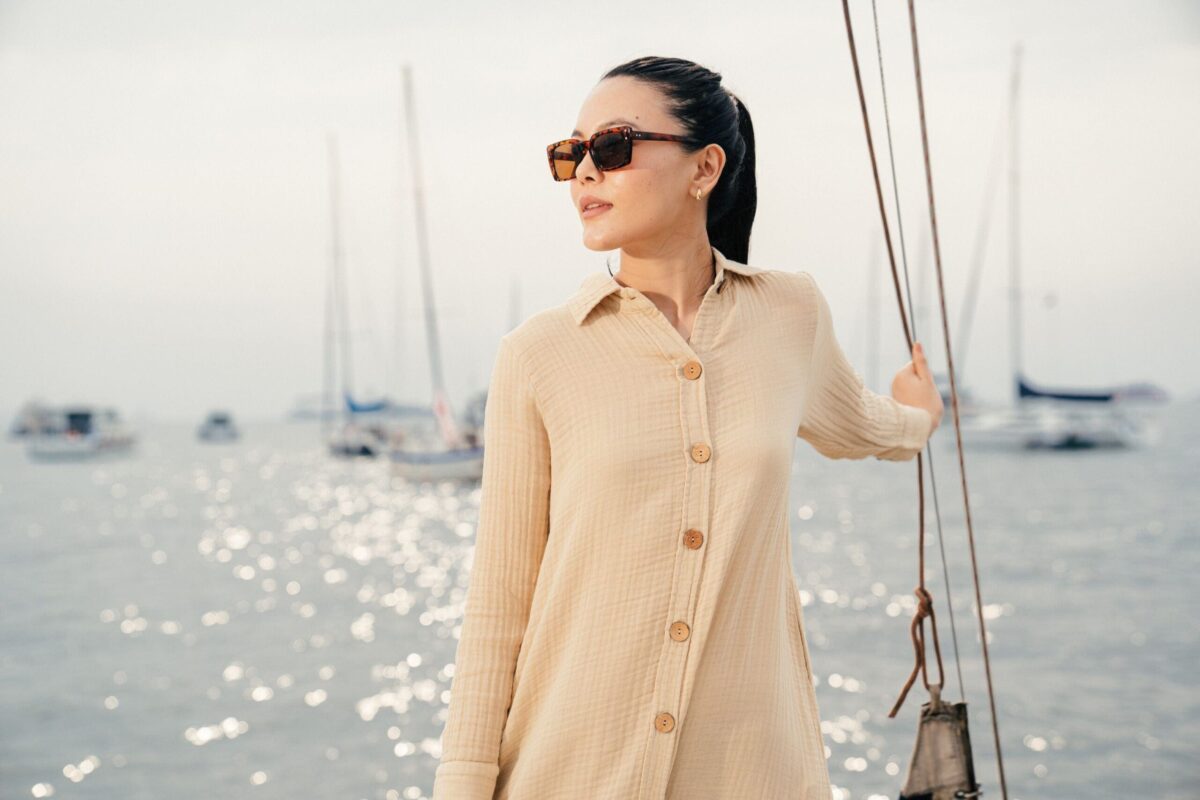 ORGANIC COTTON WOVEN DRESS with Beige Color - Image 3