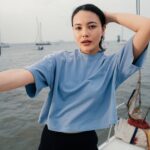 ORGANIC COTTON CROP TOP WITH SKY BLUE