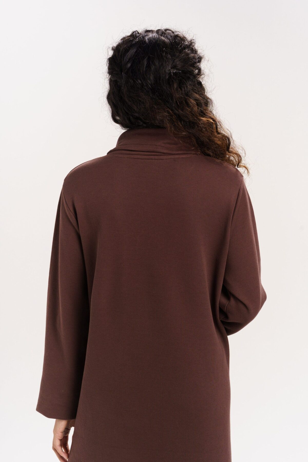 ORGANIC COTTON HIGH COLLARED LONG SWEAT DRESS with French Rosil Color - Image 2