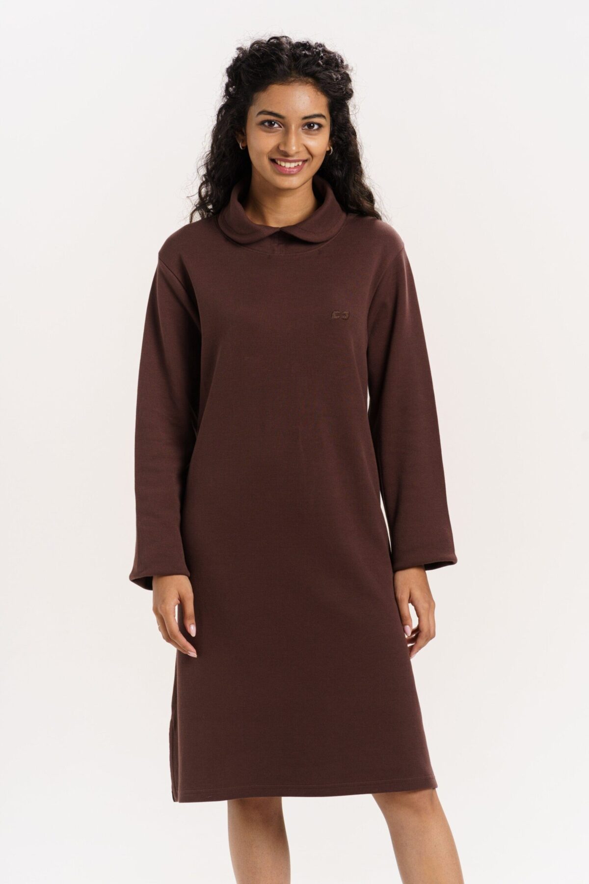 ORGANIC COTTON HIGH COLLARED LONG SWEAT DRESS with French Rosil Color - Image 1