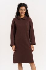 ORGANIC COTTON HIGH COLLARED LONG SWEAT DRESS with French Rosil Color