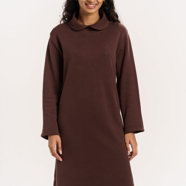 ORGANIC COTTON HIGH COLLARED LONG SWEAT DRESS with French Rosil Color
