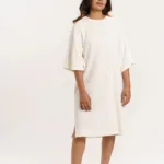 ORGANIC COTTON WAFFLE KNIT LOOSE DRESS with Parchment