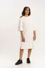 ORGANIC COTTON WAFFLE KNIT LOOSE DRESS with Parchment