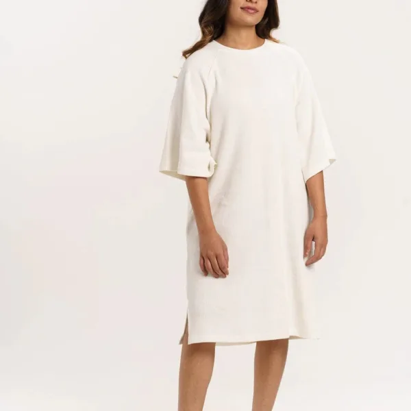 ORGANIC COTTON WAFFLE KNIT LOOSE DRESS with Parchment
