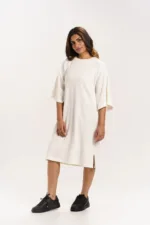 ORGANIC COTTON WAFFLE KNIT LOOSE DRESS with Parchment - Image 2