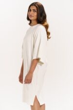 ORGANIC COTTON WAFFLE KNIT LOOSE DRESS with Parchment - Image 3
