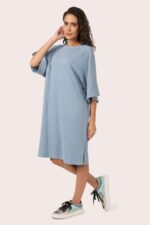 ORGANIC COTTON WAFFLE KNIT LOOSE DRESS with Ash Grey - Image 3