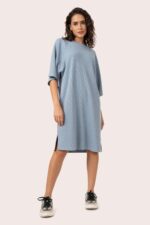 ORGANIC COTTON WAFFLE KNIT LOOSE DRESS with Ash Grey - Image 4