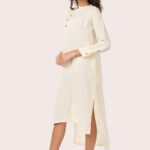 Woven, Muslin, Organic, Long Dress with Beige Color