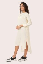 Woven, Muslin, Organic, Long Dress with Beige Color