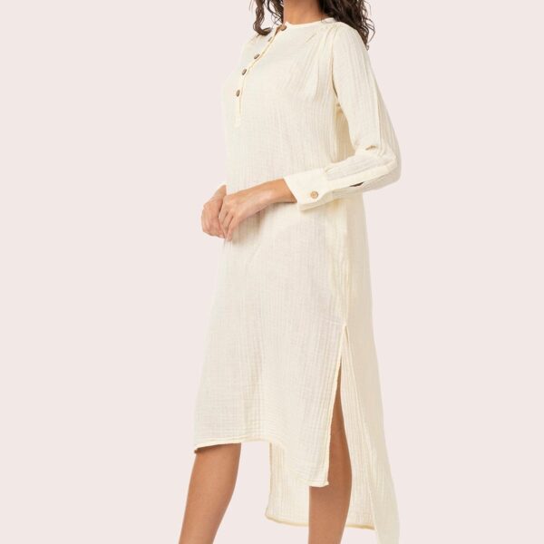 Woven, Muslin, Organic, Long Dress with Beige Color