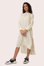 Woven, Muslin, Organic, Long Dress with Beige Color - Image 3