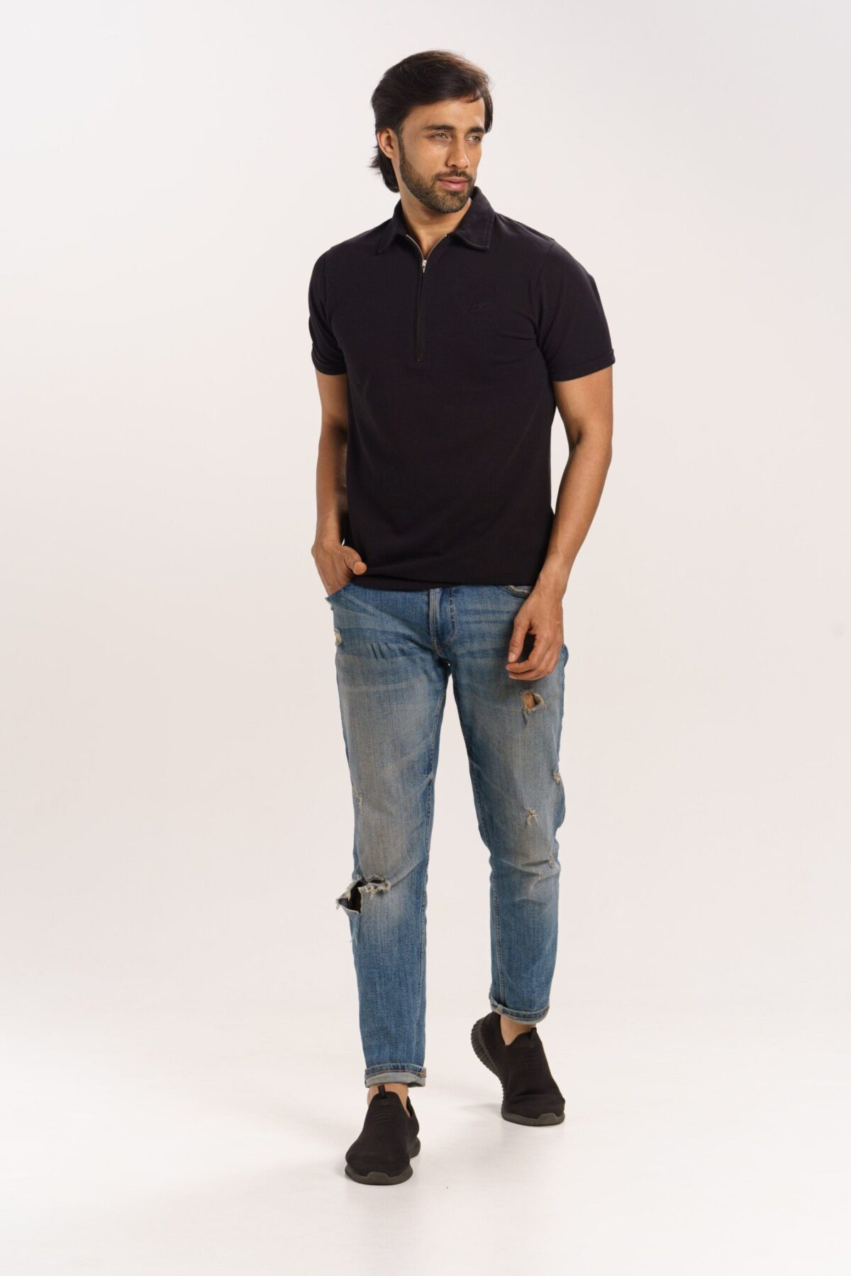 Organic Cotton Pique Zippered Collar T-Shirt - Image 1