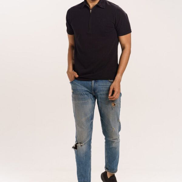 Organic Cotton Pique Zippered Collar T-Shirt