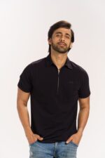 Organic Cotton Pique Zippered Collar T-Shirt - Image 2