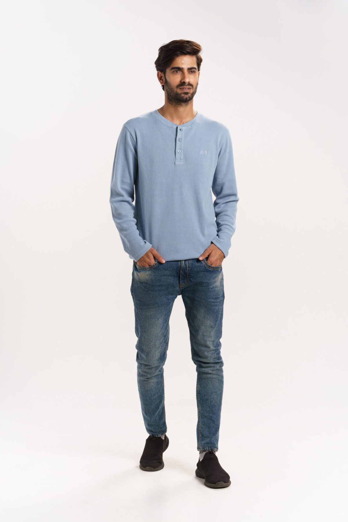 ORGANIC COTTON WAFFLE GRANDAD SWEAT SHIRT - Image 1