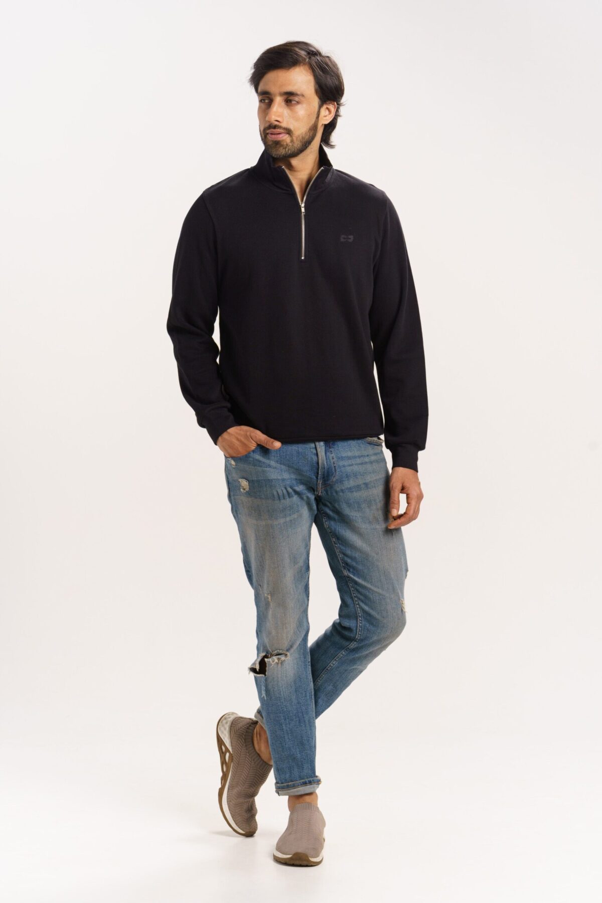 ORGANIC COTTON ZIPPERED HEAVY SWEATER - Image 1